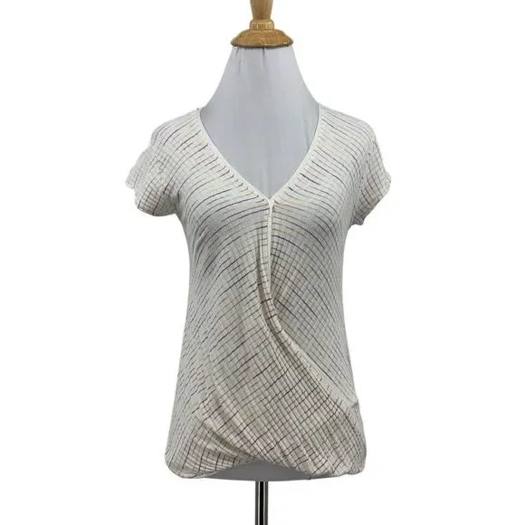 Maeve Shirt Womens XS White Multi Rainbow Stripe Leila Faux Wrap Anthropologie - Picture 1 of 13